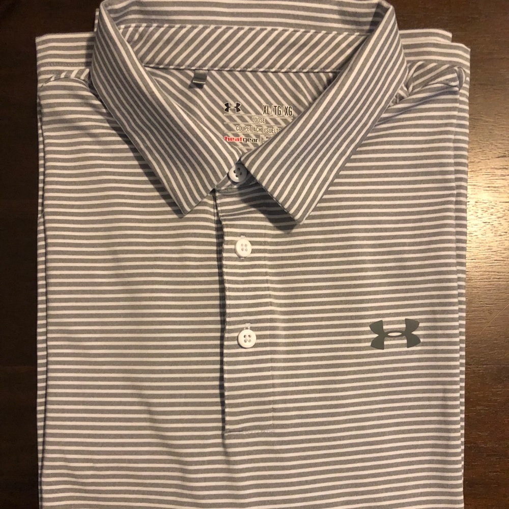 Under Armour XL white gray striped golf polo